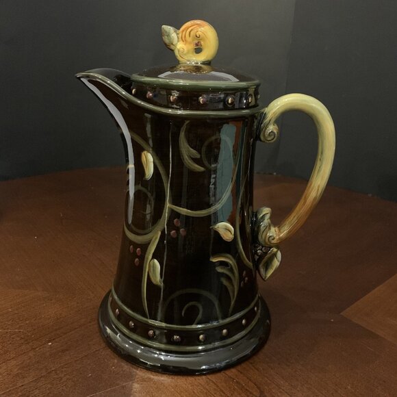 Chocolate Berries Ceramic Coffee Pot by DEMDACO - Hand-Painted, 8.5” Tall - Picture 3 of 7